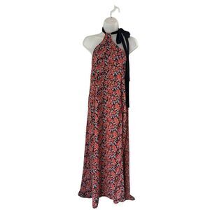Lulus Floral Black Neck Tie Halter Maxi Dress